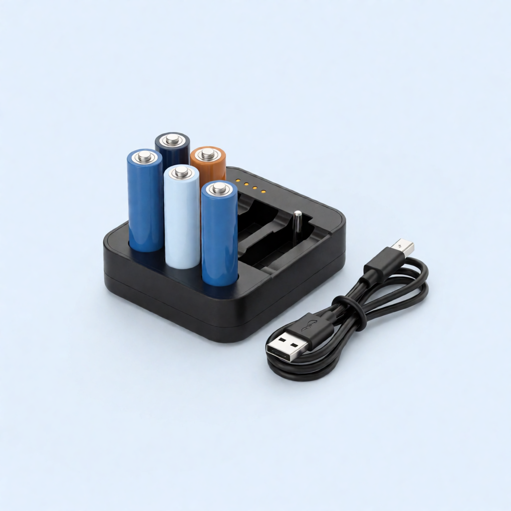 شاحن AAA بأربع فتحات مع كابل USB